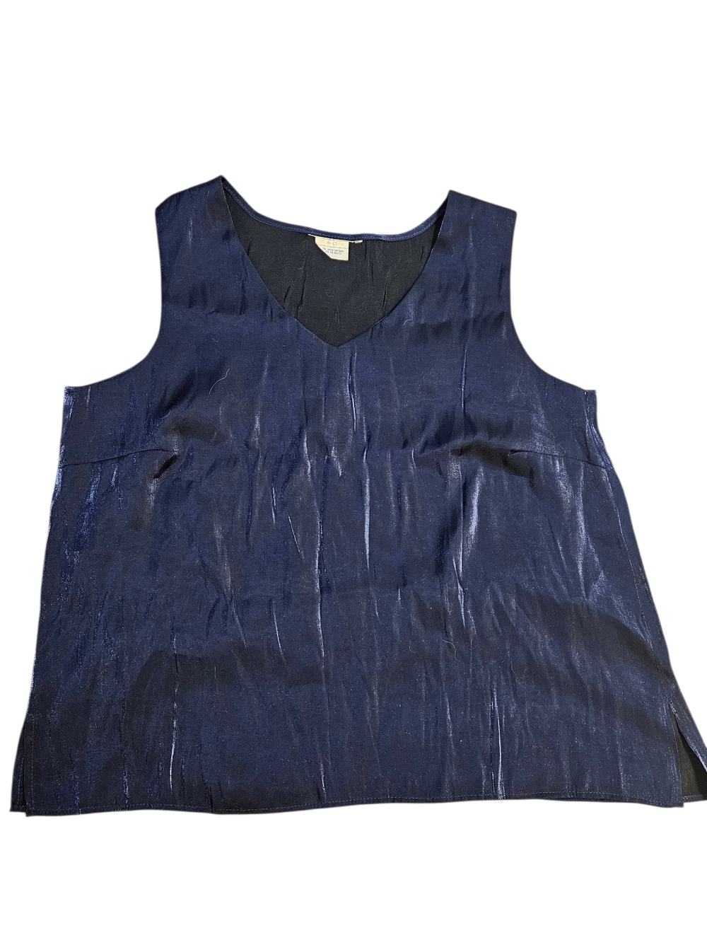 Shiny Blue Sleeveless V-Neck Shimmer Top - Navy